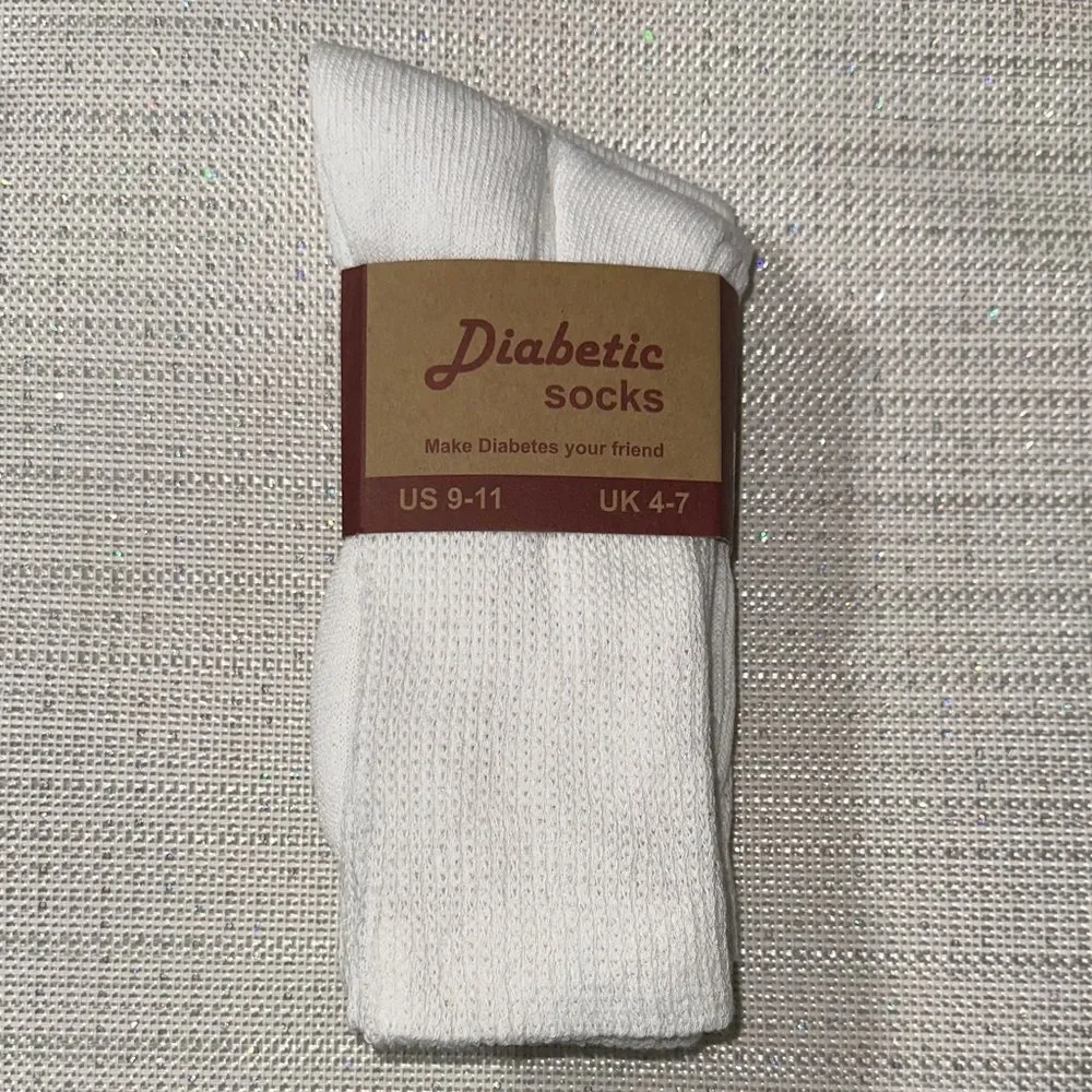 Diabetic Socks 3 pk White Cotton Blend Unisex Loose Top Cushioned Socks